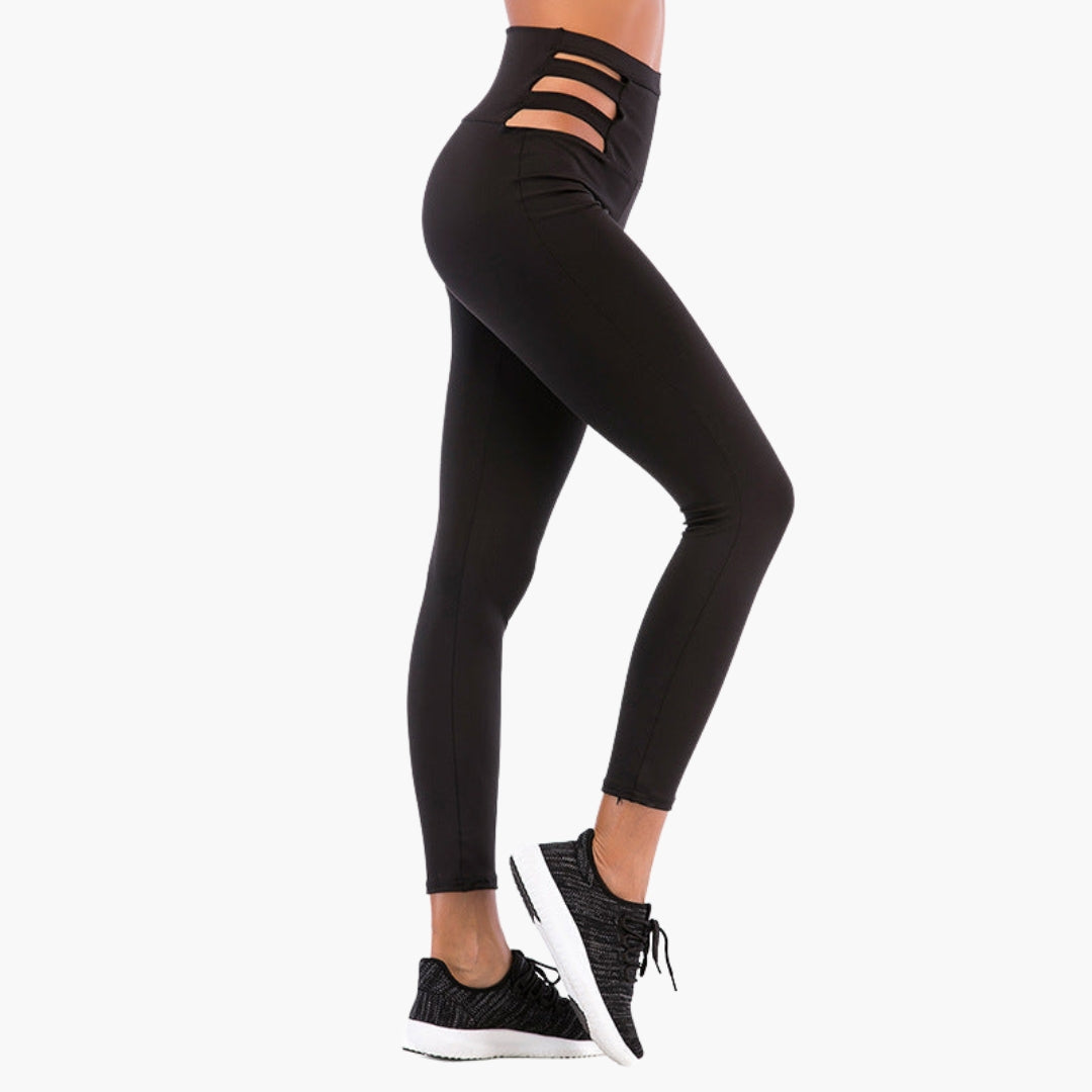 Leggings sportivi da donna a vita alta con inserti laterali