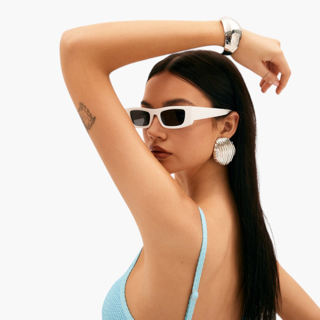 Damen-Sonnenbrille mit quadratischem Gestell und breiten Bügeln