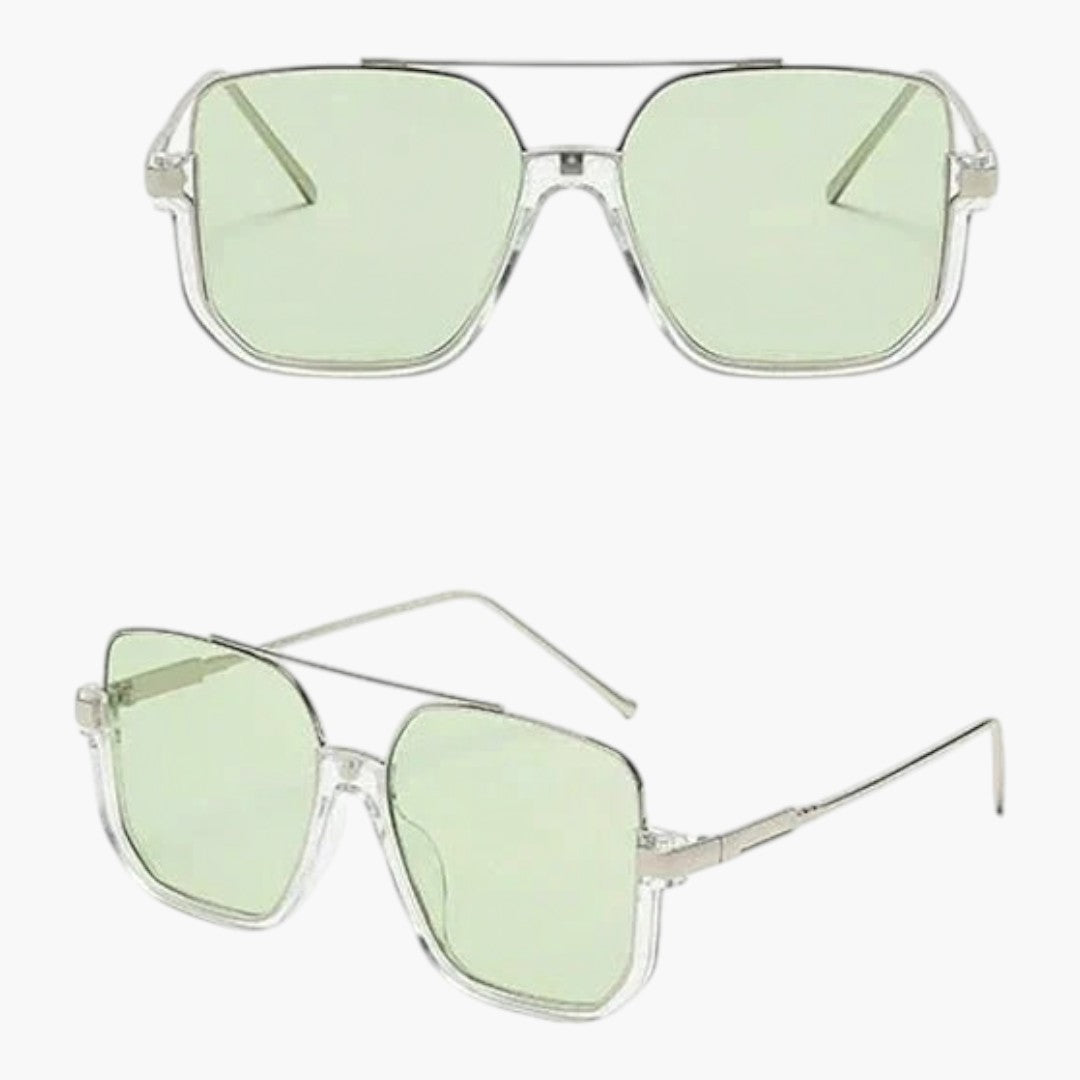 Lunettes de soleil femmes avec verres carrés et barre métallique