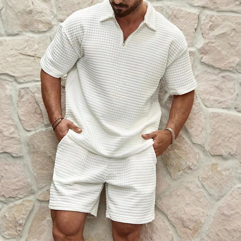 Ensemble homme polo et short en coton mélangé