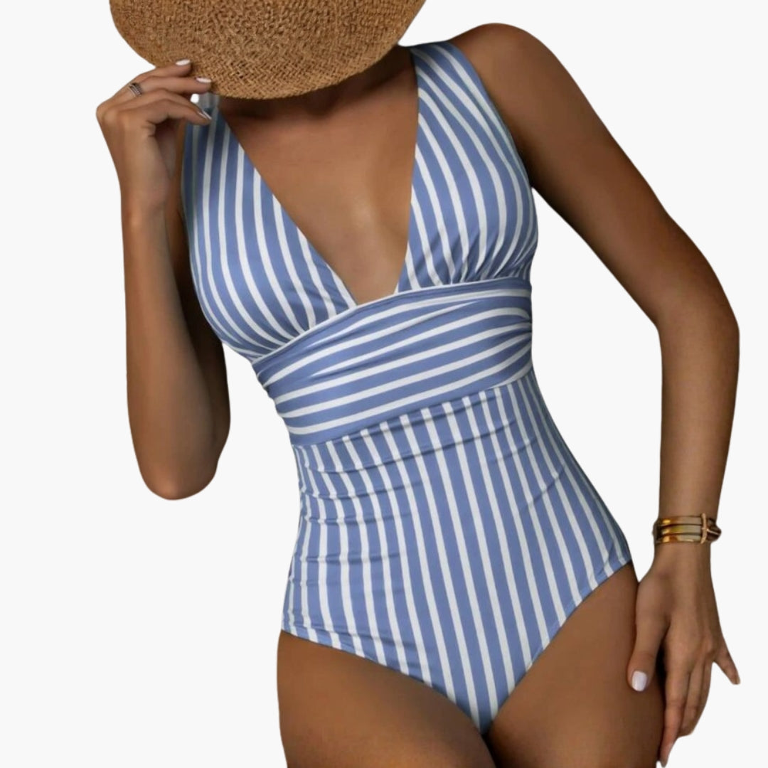 One-piece swimsuit for women with striped pattern