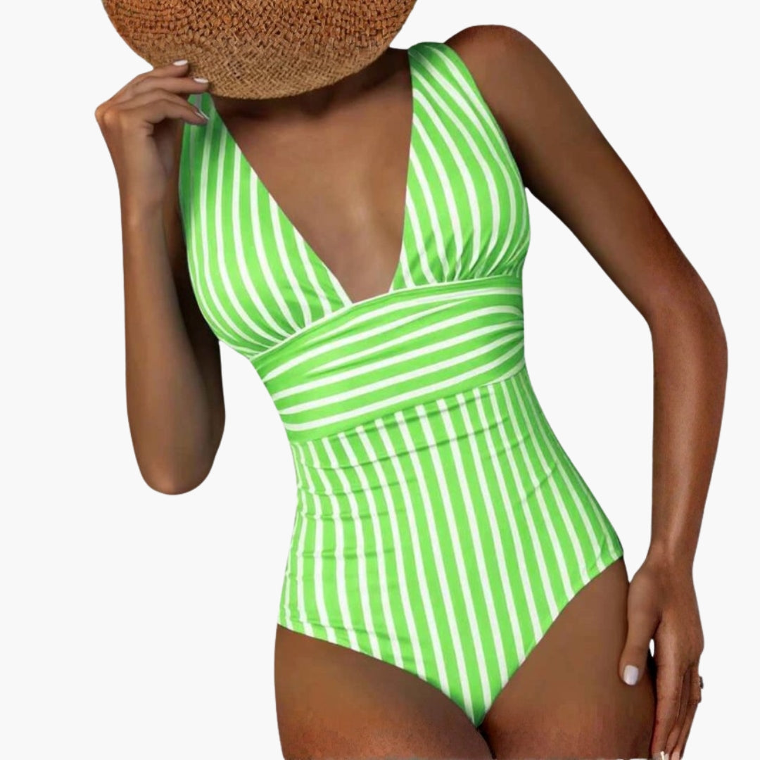 One-piece swimsuit for women with striped pattern