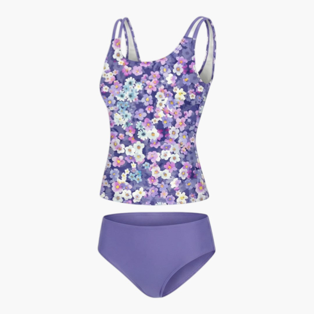 Maillot tankini estampado para mujer con parte superior sin mangas