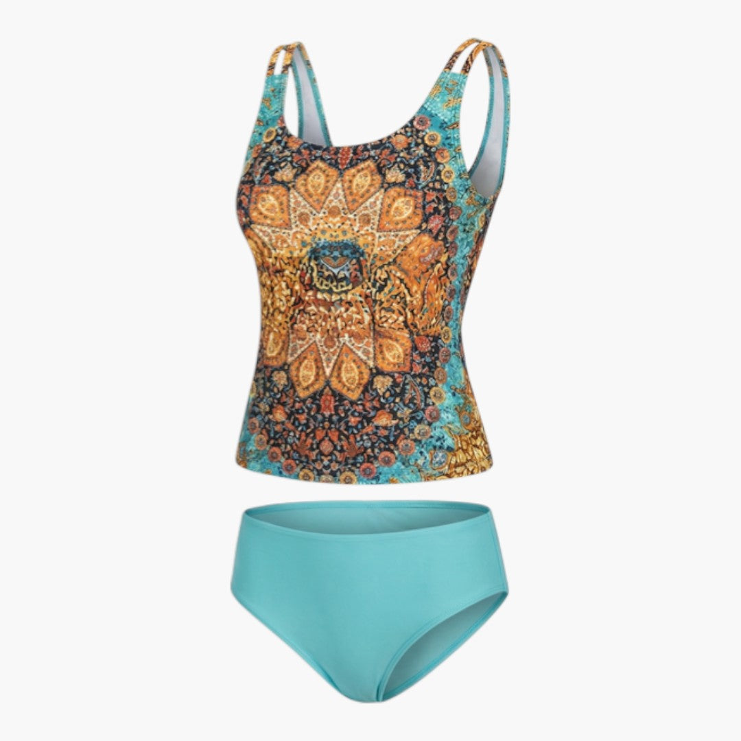 Maillot tankini estampado para mujer con parte superior sin mangas