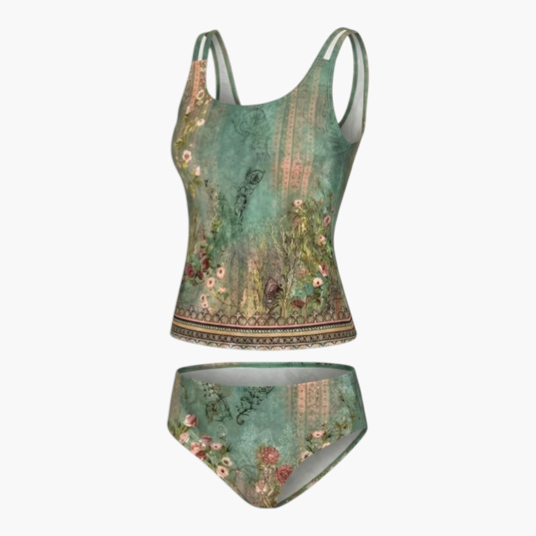 Maillot tankini estampado para mujer con parte superior sin mangas