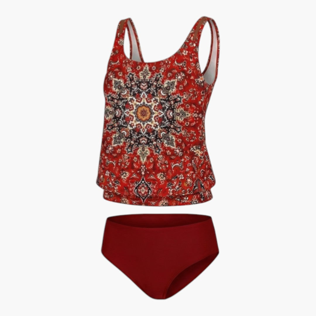 Maillot tankini estampado para mujer con parte superior sin mangas