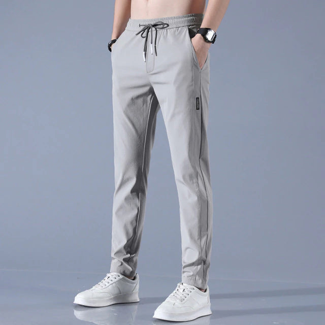 Pantalon décontracté homme | Taille élastique avec cordon, coupe droite | Respirant et léger stretch, poches latérales
