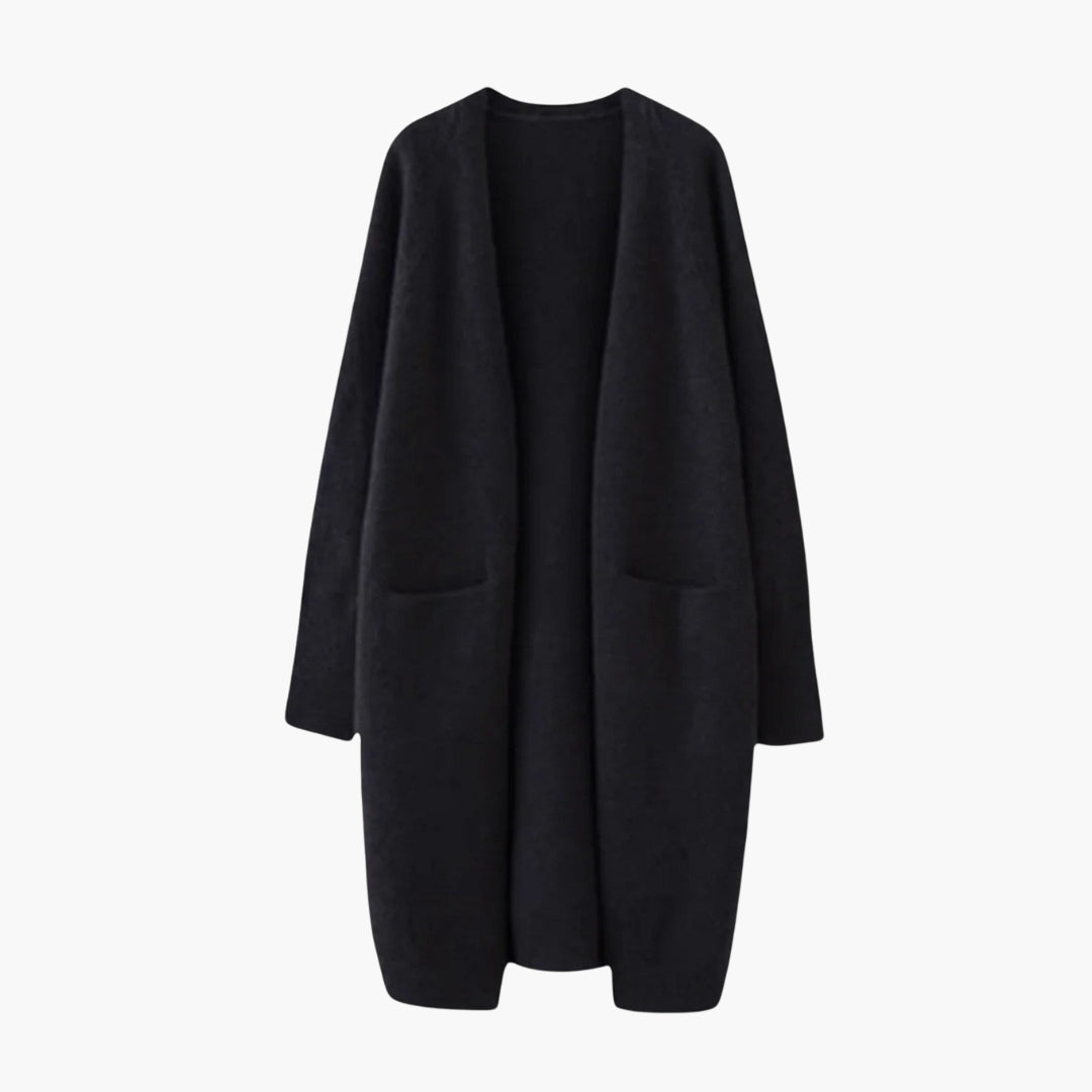 Manteau Cardigan Long Femme Ouvert avec Poches Plaquées