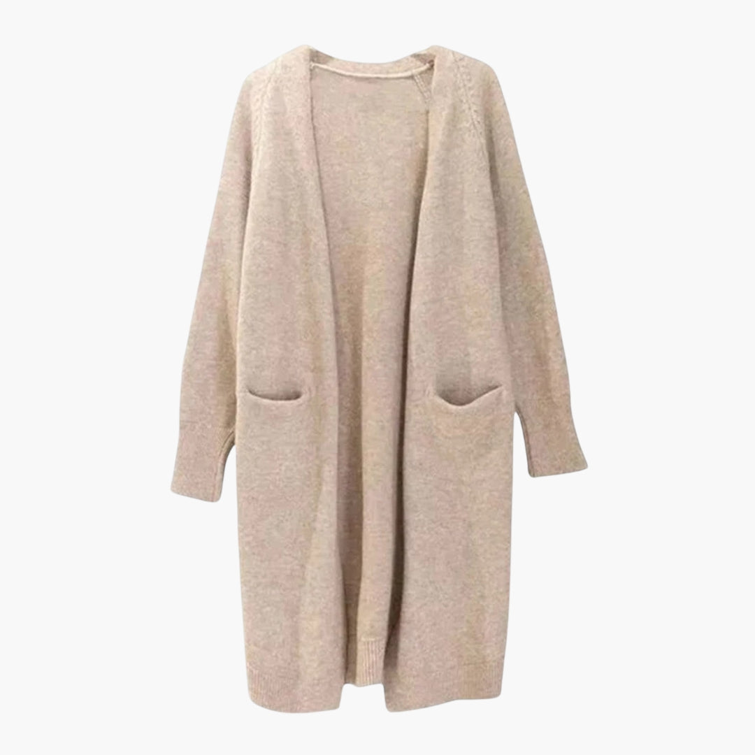 Manteau Cardigan Long Femme Ouvert avec Poches Plaquées