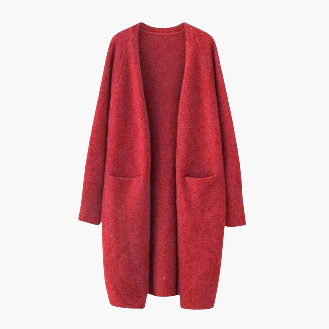 Manteau Cardigan Long Femme Ouvert avec Poches Plaquées