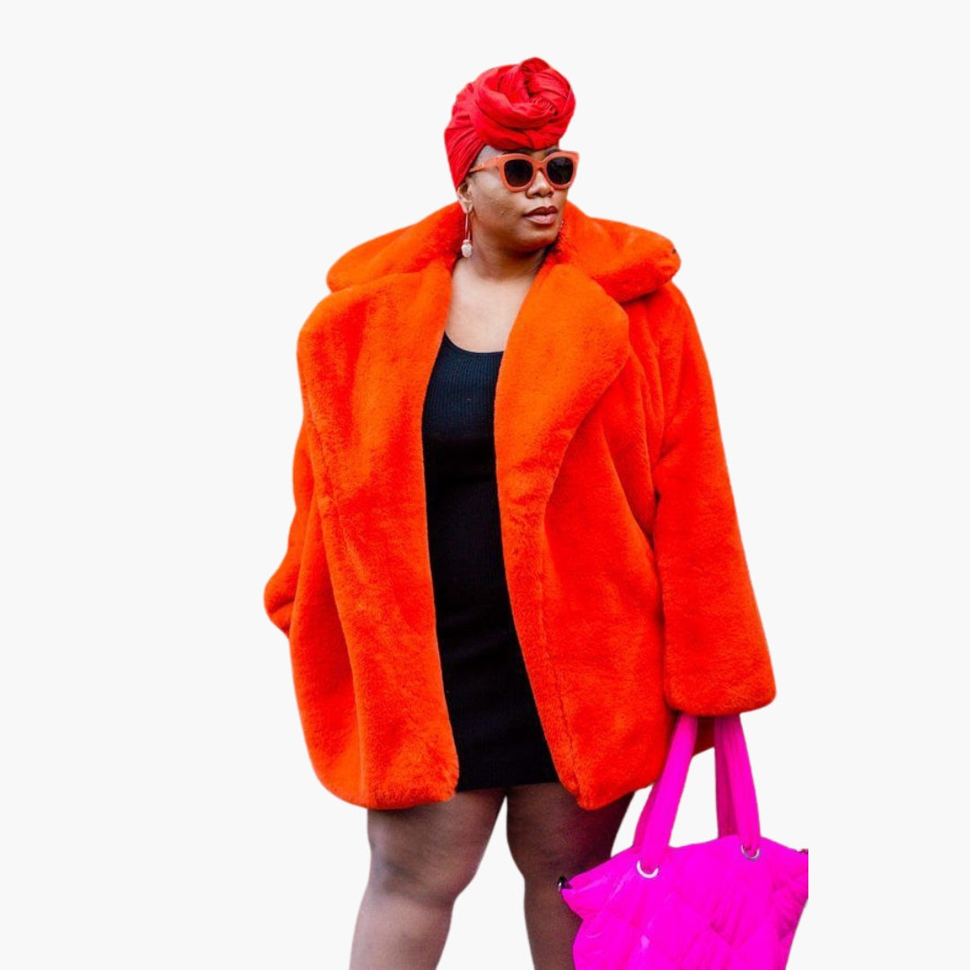 Manteau Femme Imitation Fourrure à Large Col