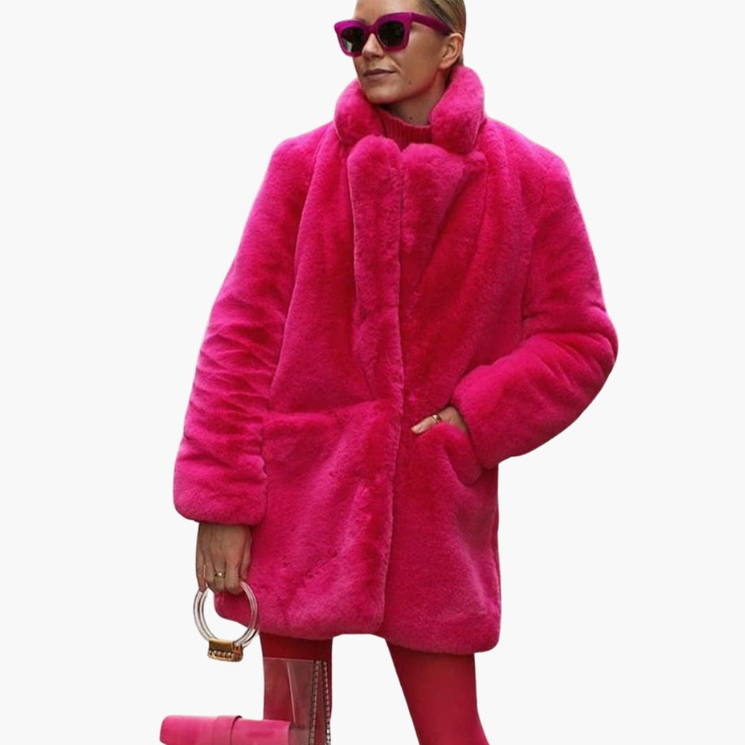 Manteau Femme Imitation Fourrure à Large Col