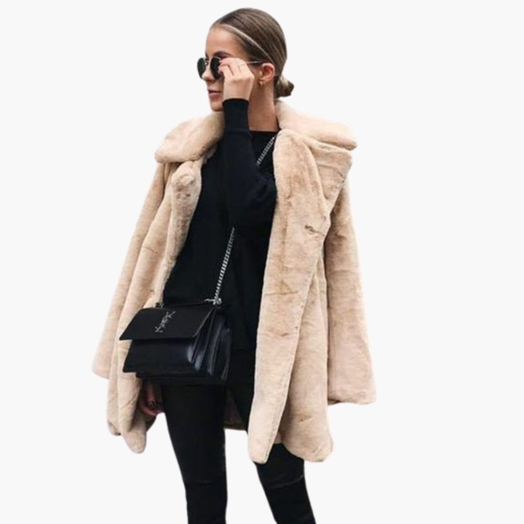 Manteau Femme Imitation Fourrure à Large Col