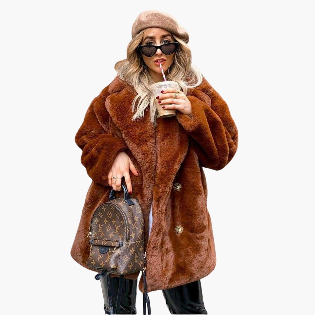 Manteau Femme Imitation Fourrure à Large Col