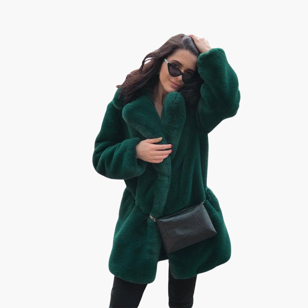 Manteau Femme Imitation Fourrure à Large Col