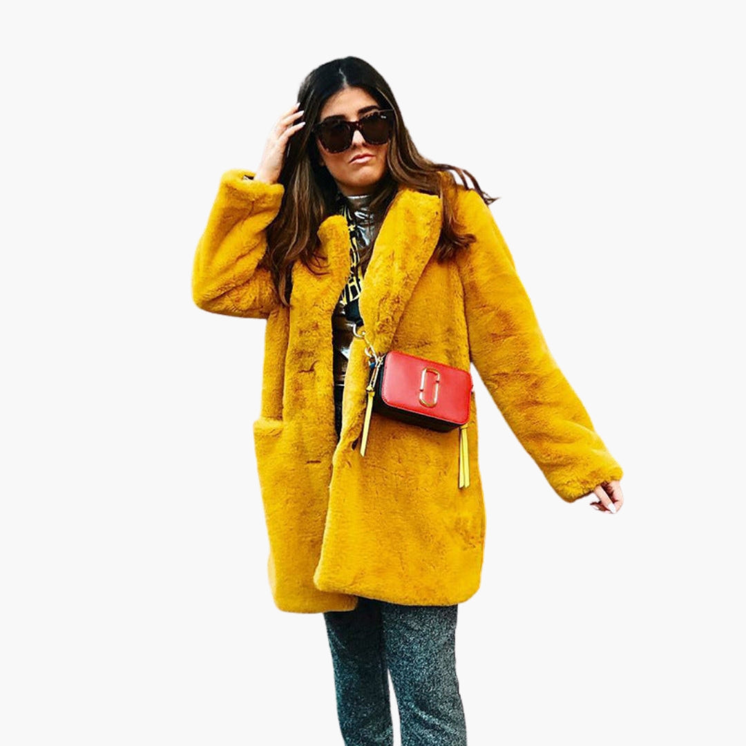 Manteau Femme Imitation Fourrure à Large Col