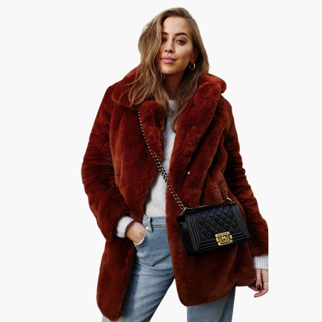 Manteau Femme Imitation Fourrure à Large Col