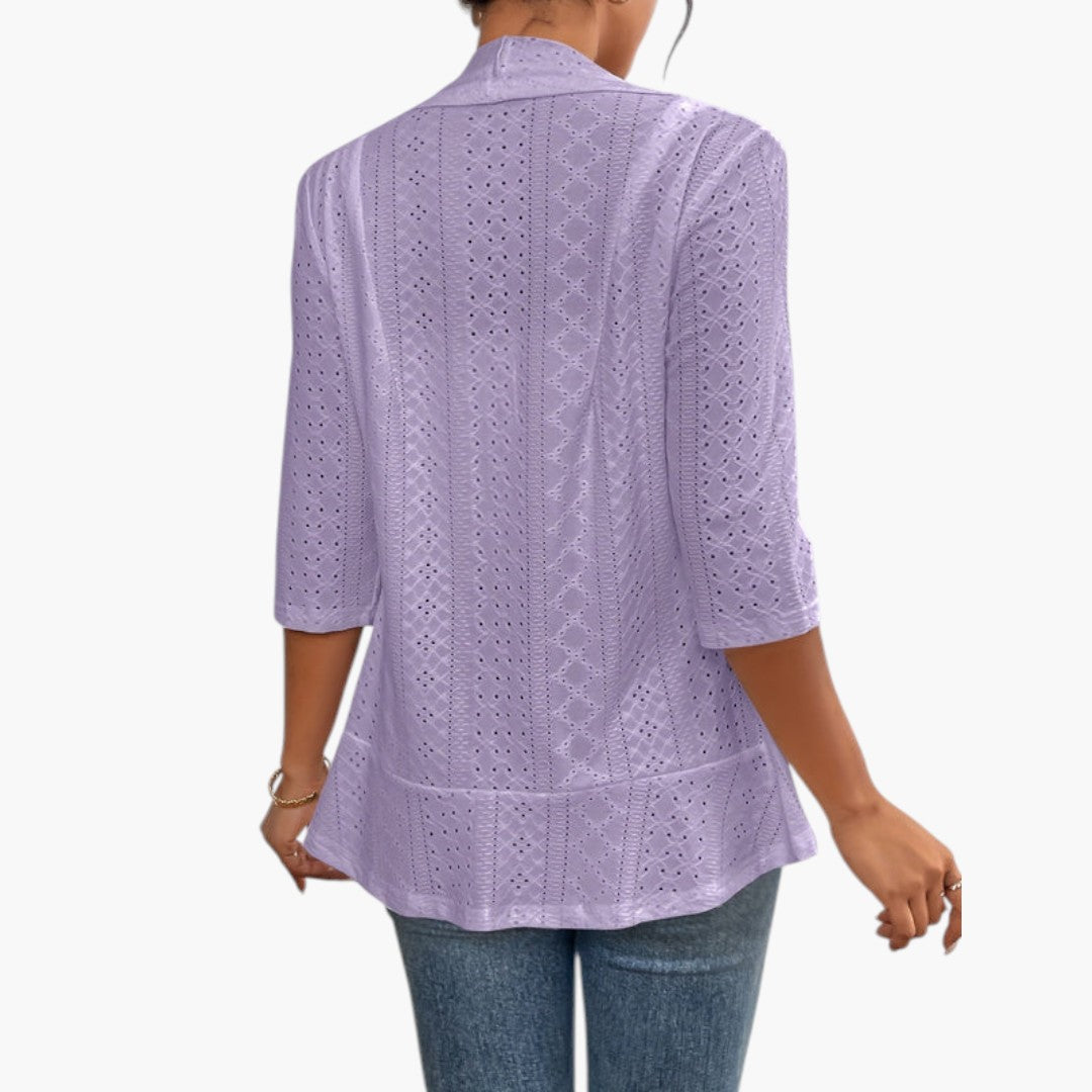 Women's Kimono Style Coat with Shawl Collar and Embroidered Details