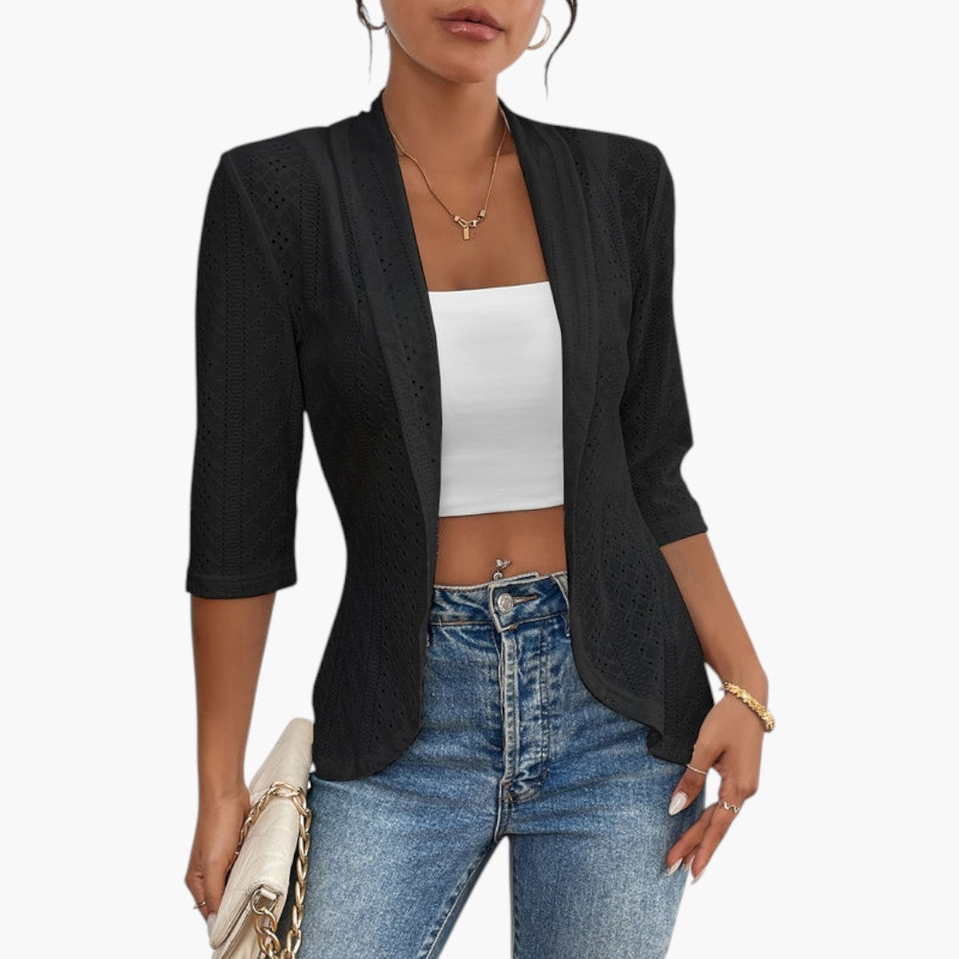 Women's Kimono Style Coat with Shawl Collar and Embroidered Details