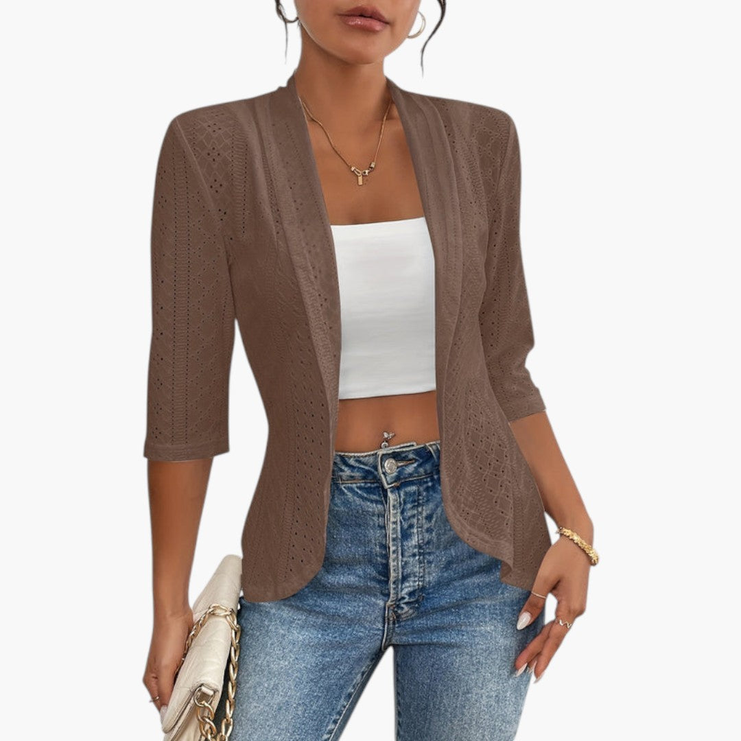 Women's Kimono Style Coat with Shawl Collar and Embroidered Details