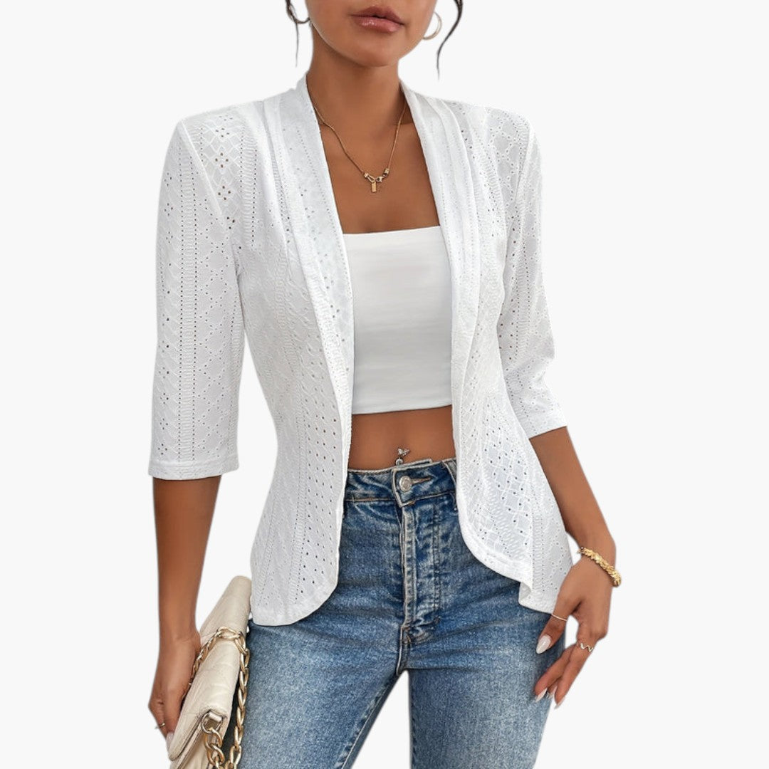 Women's Kimono Style Coat with Shawl Collar and Embroidered Details