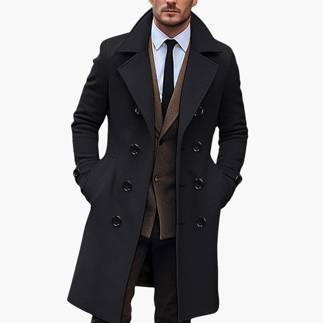 Manteau homme long avec col à revers et boutons