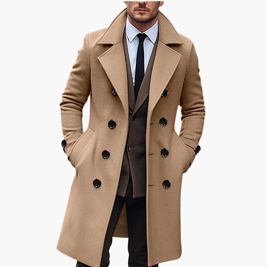Manteau homme long avec col à revers et boutons