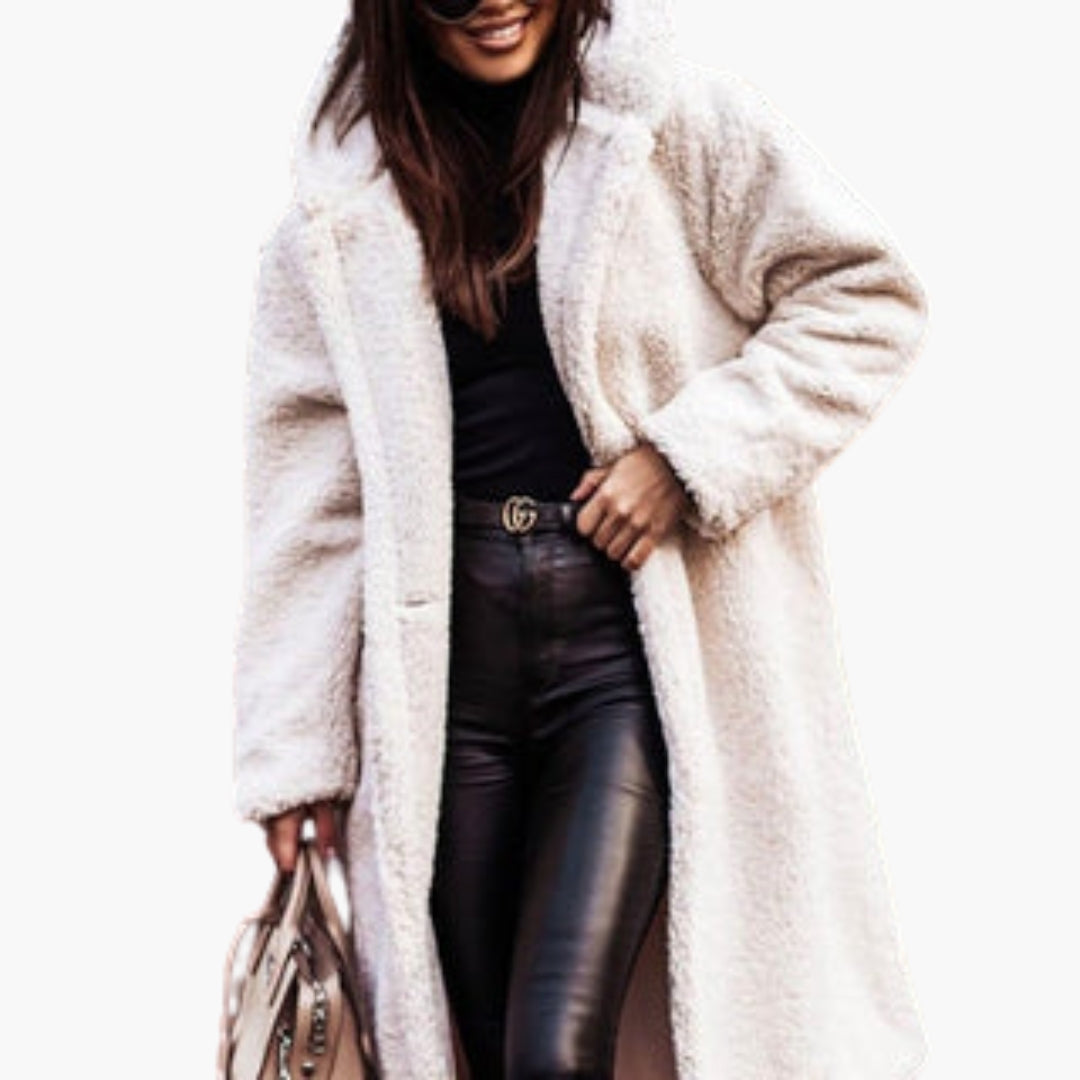 Manteau Long Femme Style Teddy avec Capuche