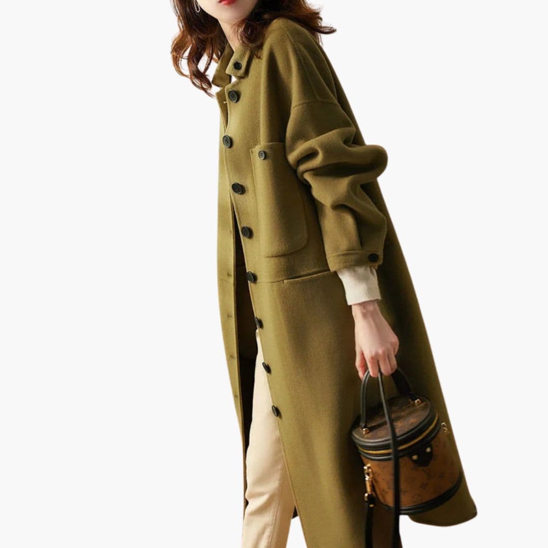 Manteau Long Femme avec Fermeture à Boutons