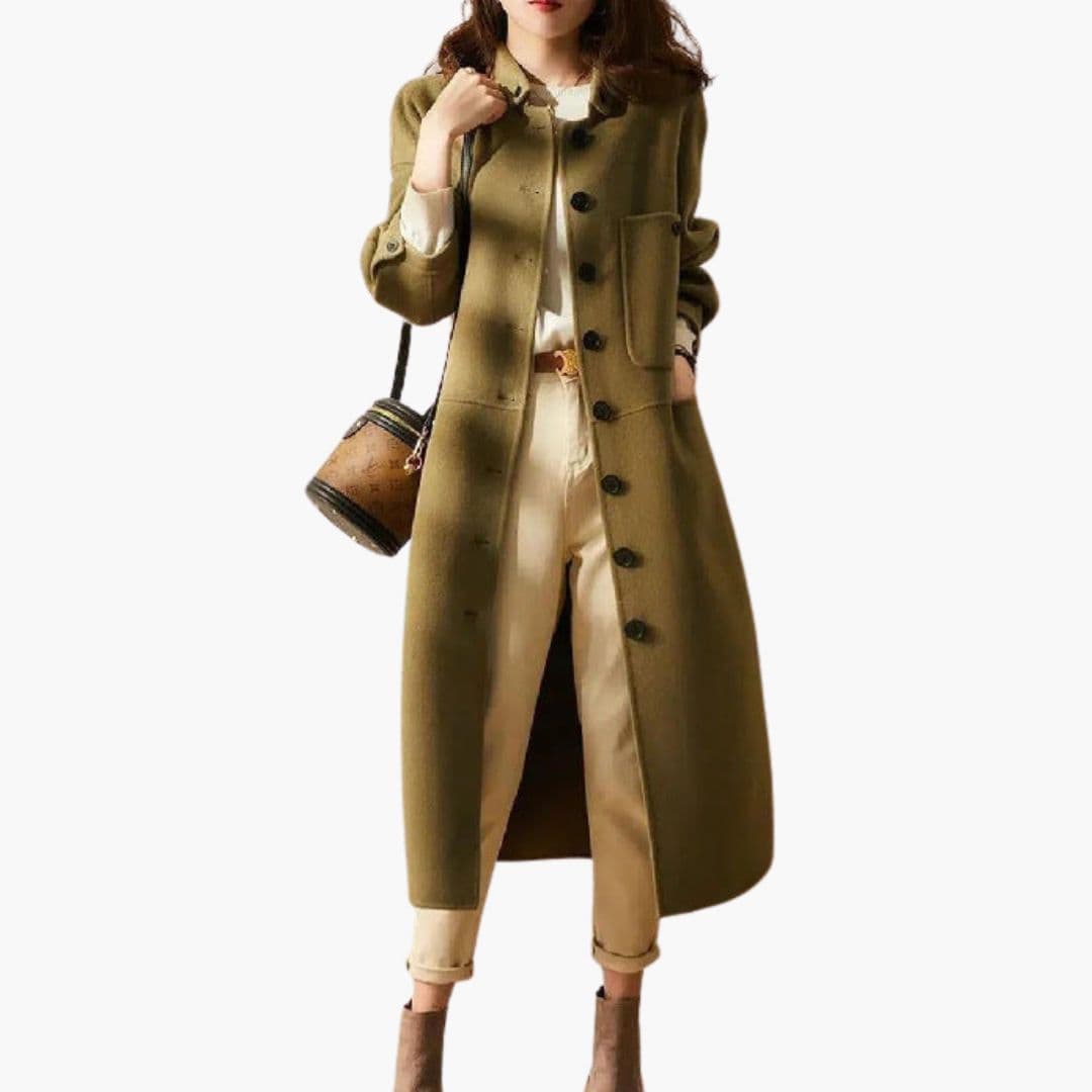 Manteau Long Femme avec Fermeture à Boutons