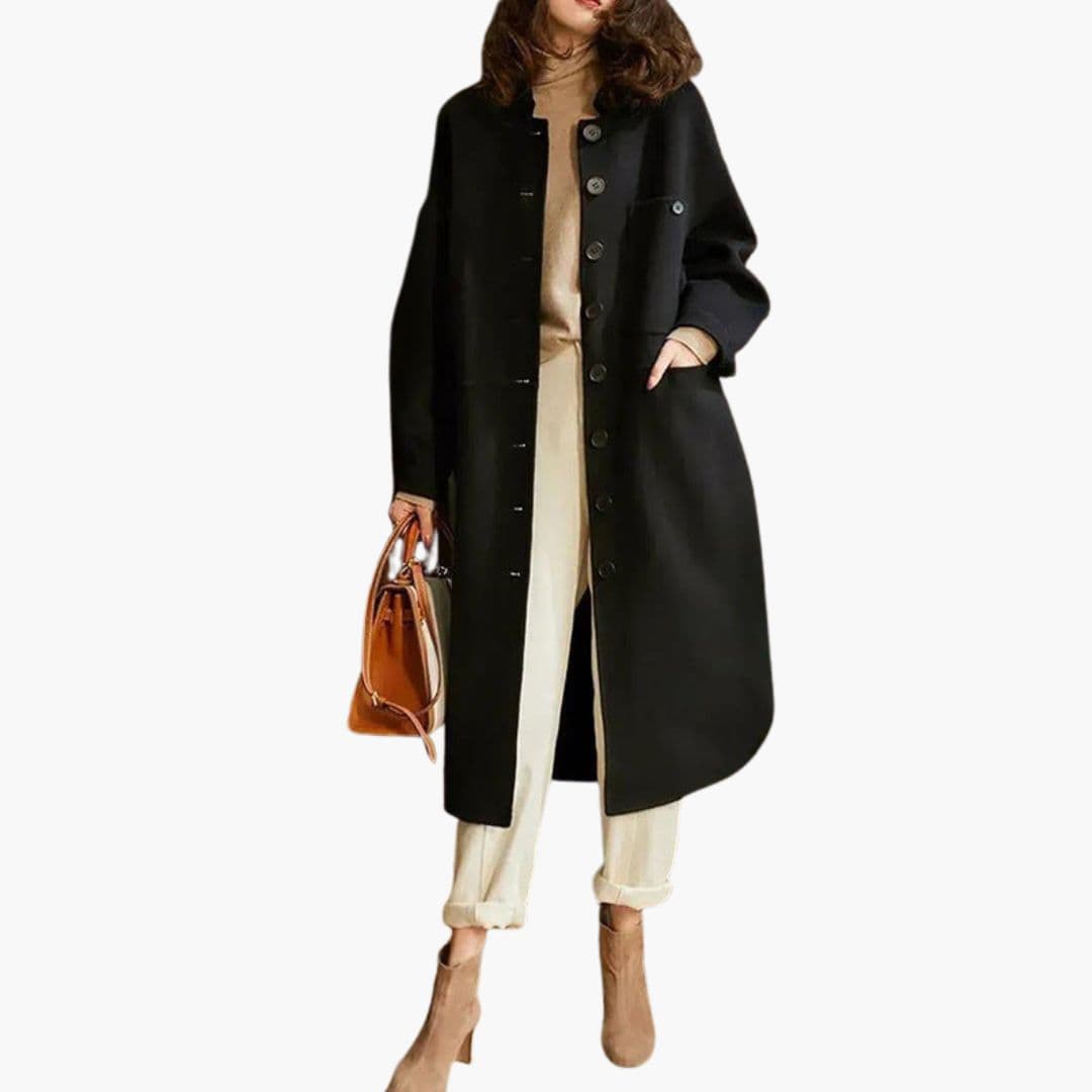 Manteau Long Femme avec Fermeture à Boutons