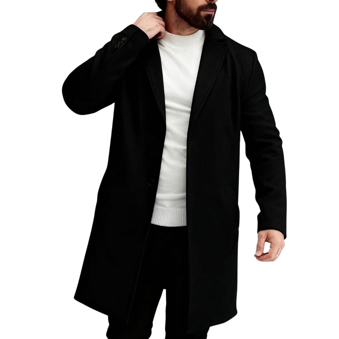 Manteau Long Homme avec Col à Revers et Poches Avant
