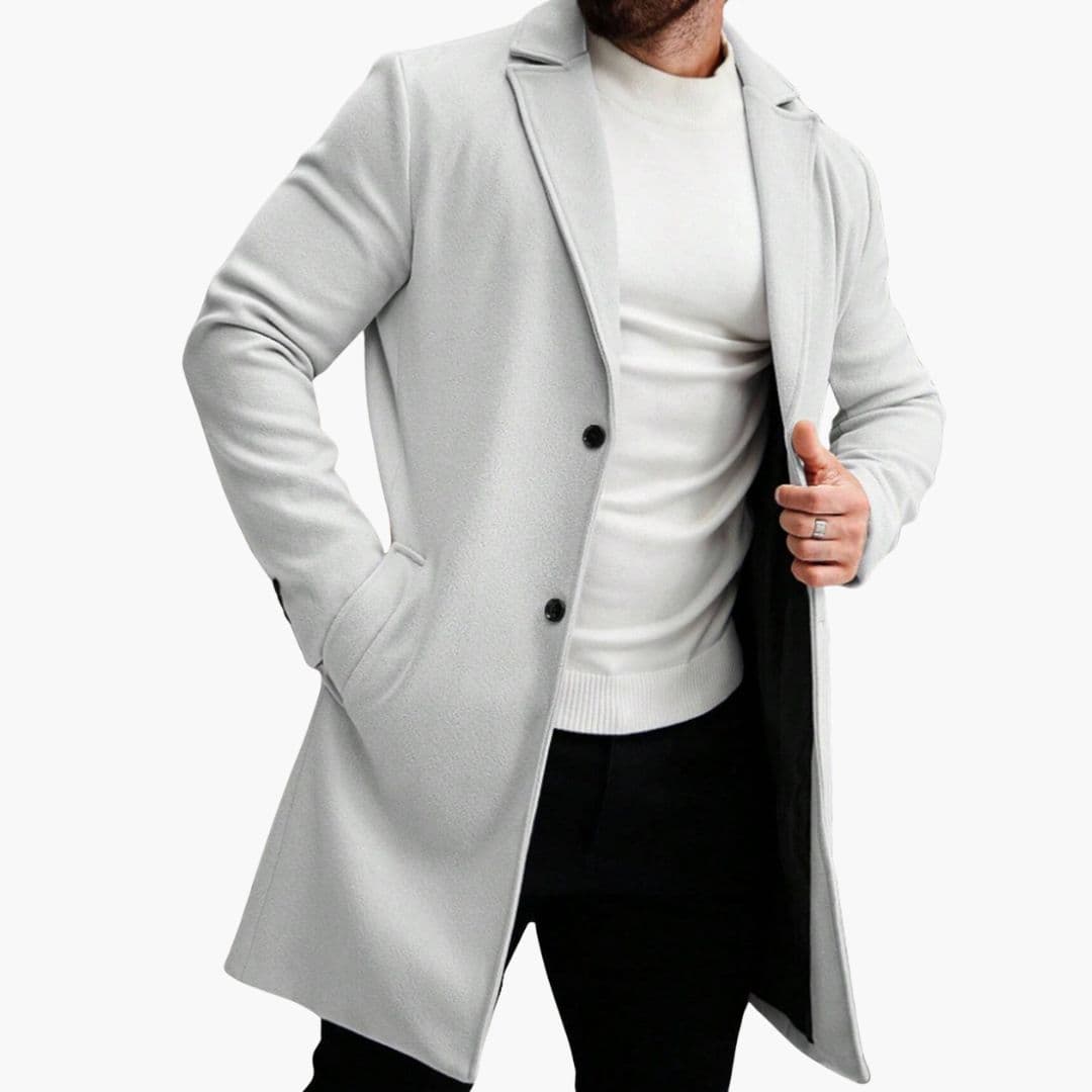Manteau Long Homme avec Col à Revers et Poches Latérales