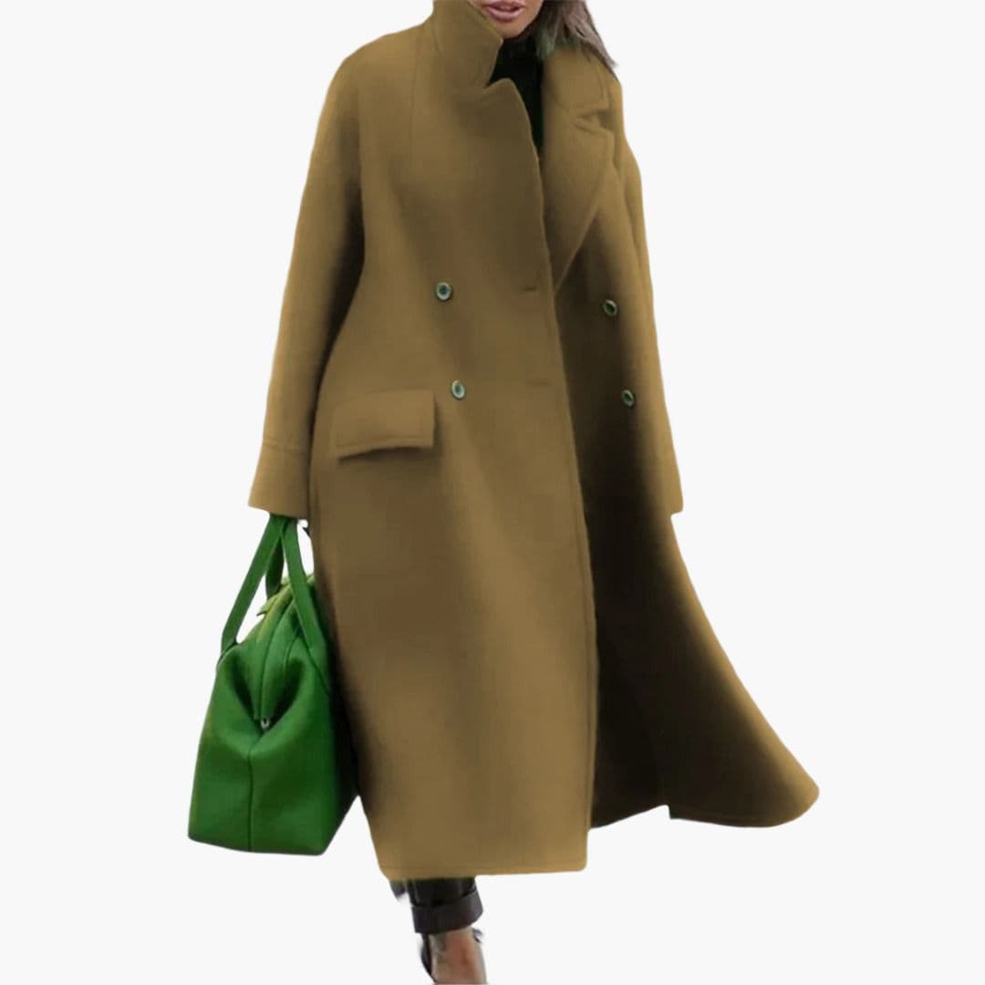 Manteau long pour femme avec boutons sur le devant et col à revers