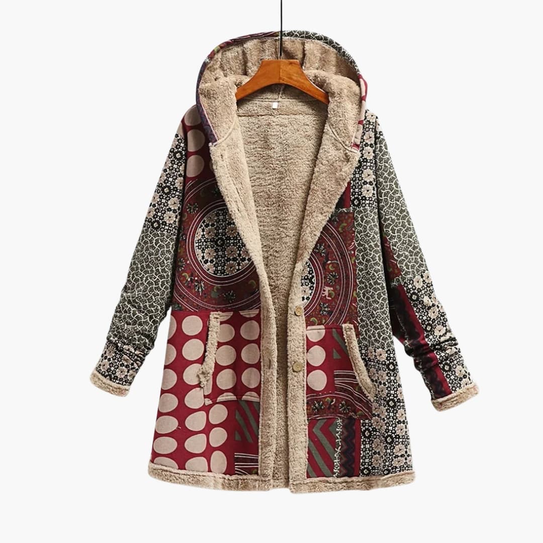 Manteau à capuche femme avec patchwork et doublure polaire