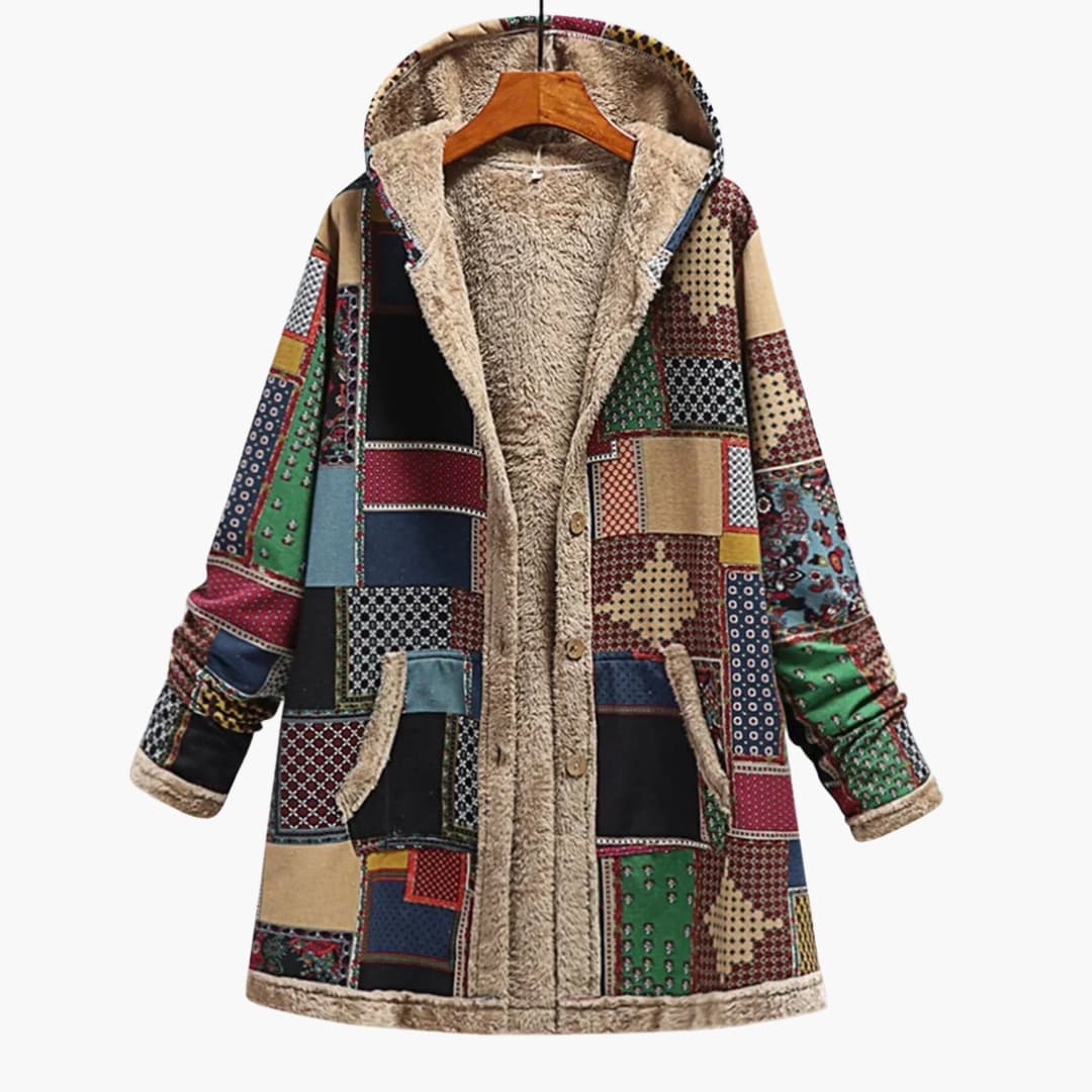 Manteau à capuche femme avec patchwork et doublure polaire