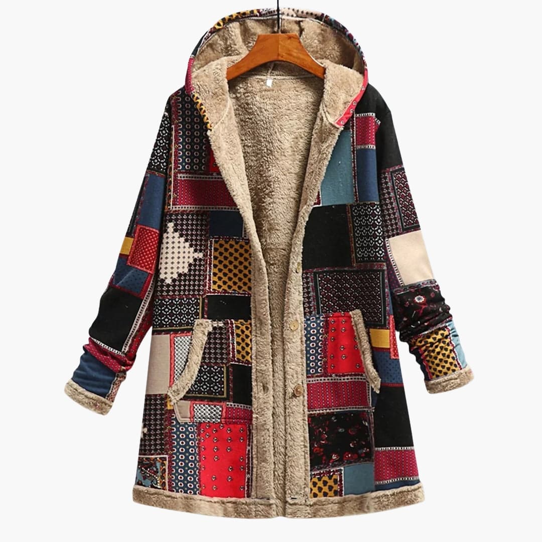 Manteau à capuche femme avec patchwork et doublure polaire