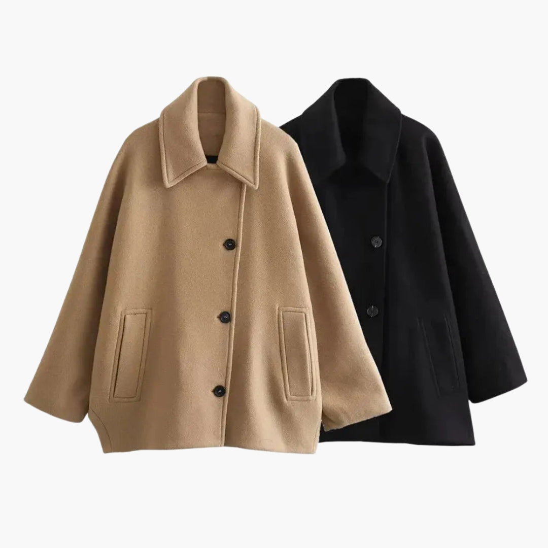 Manteau court femme avec col à revers et manches larges