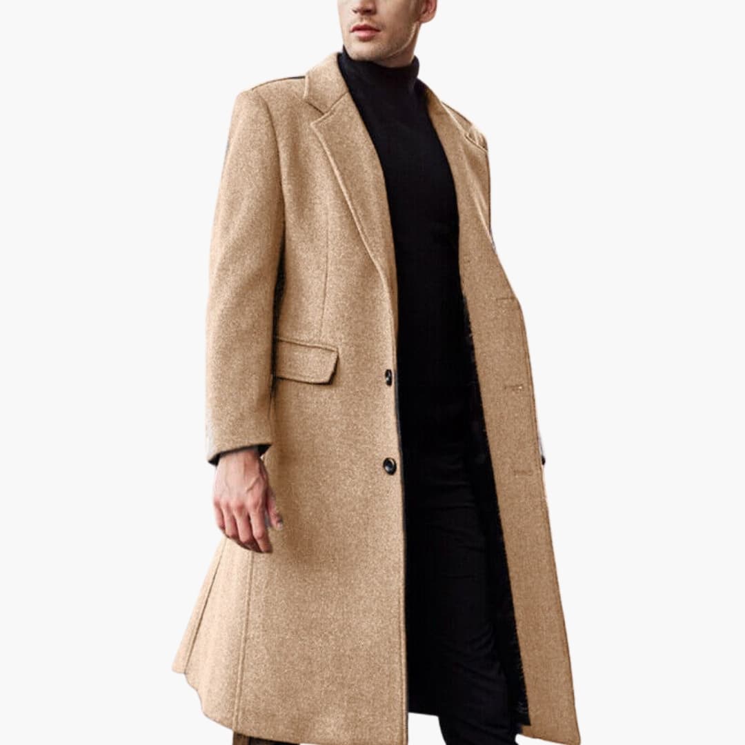 Long winter coat for men with classic cut and warm fabric