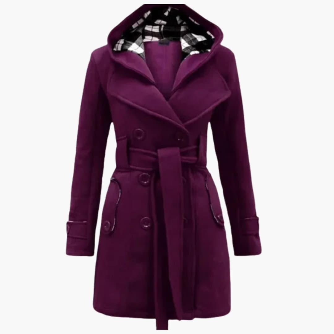 Manteau femme à capuche avec ceinture et fermeture à boutons