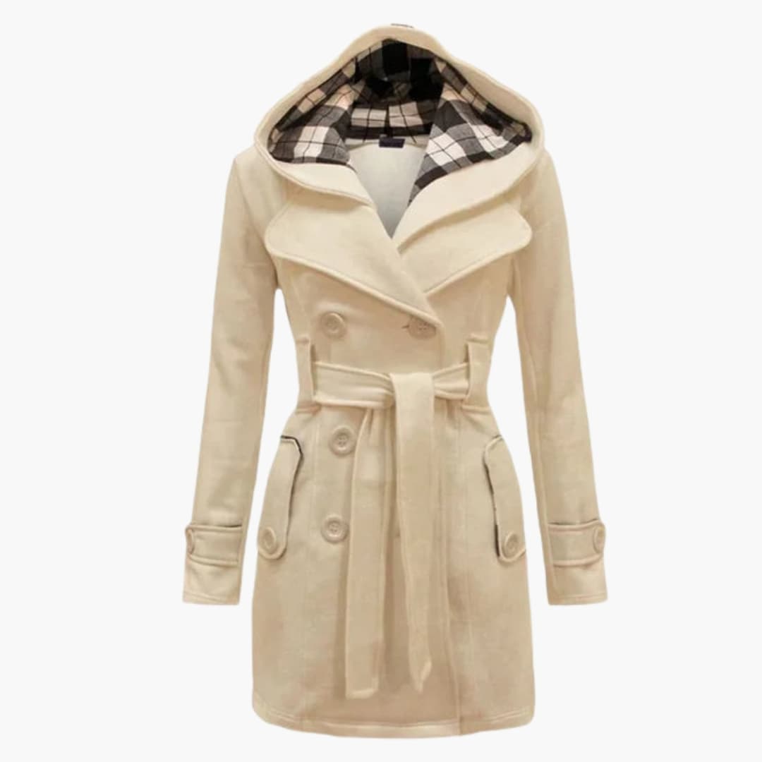 Manteau femme à capuche avec ceinture et fermeture à boutons