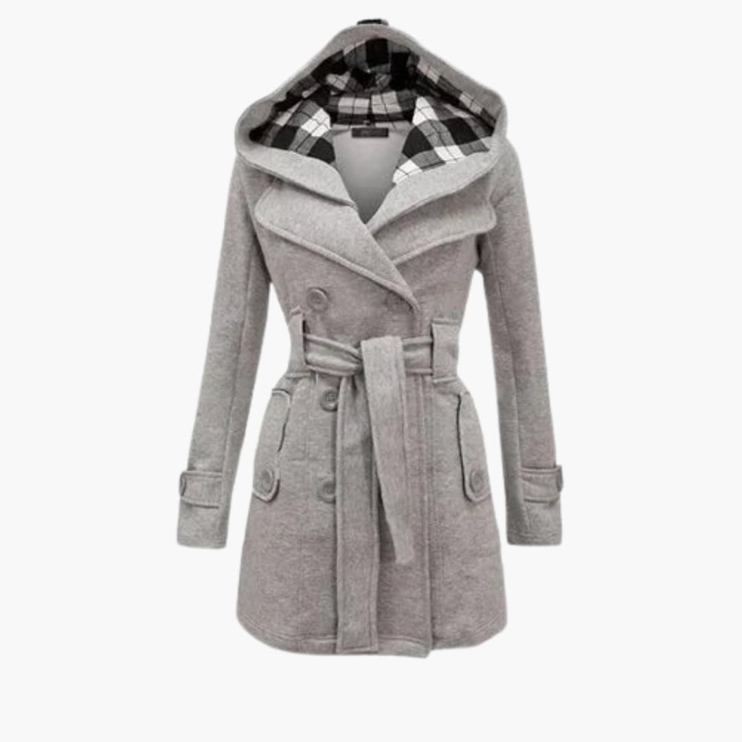 Manteau femme à capuche avec ceinture et fermeture à boutons