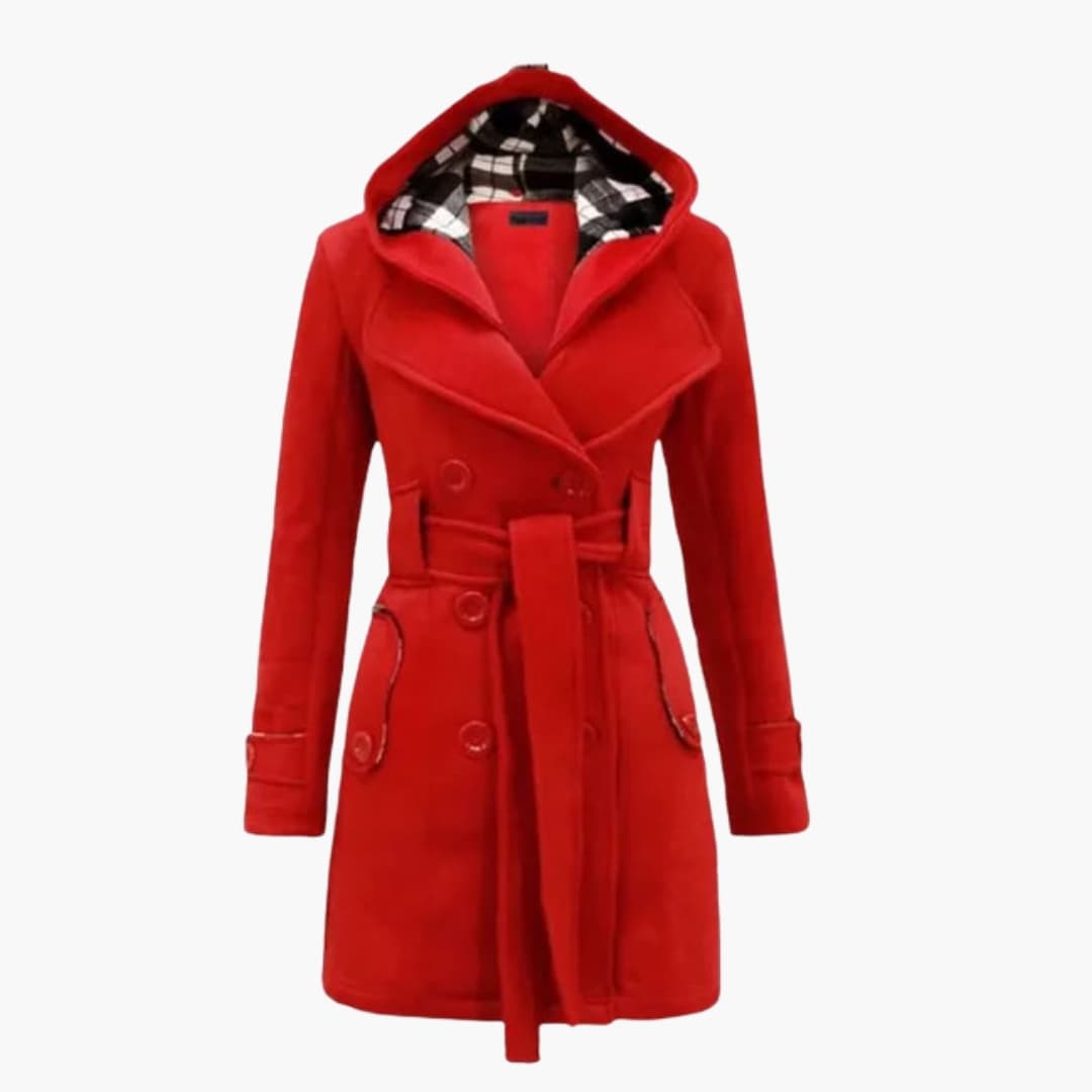 Manteau femme à capuche avec ceinture et fermeture à boutons