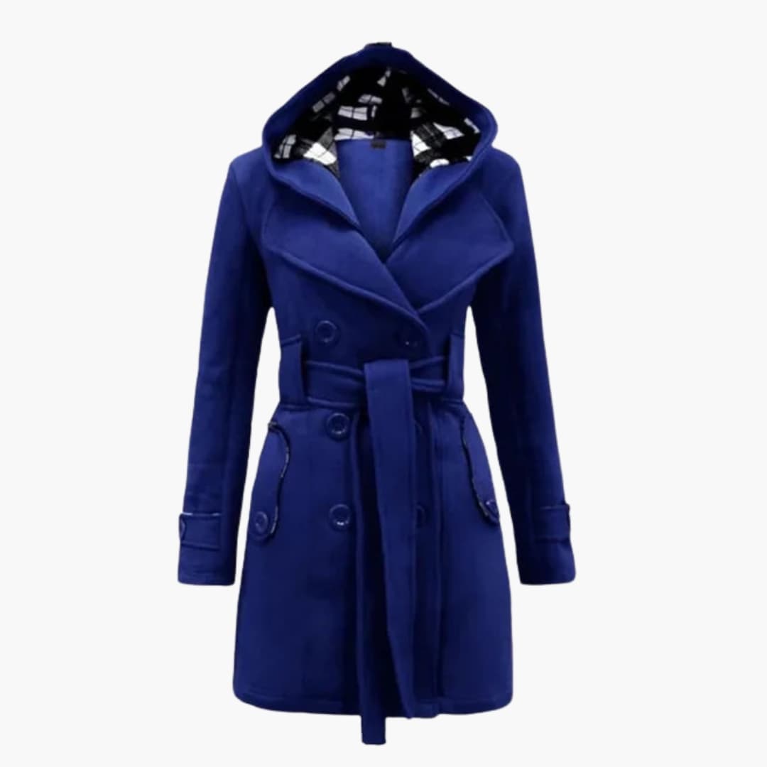 Manteau femme à capuche avec ceinture et fermeture à boutons