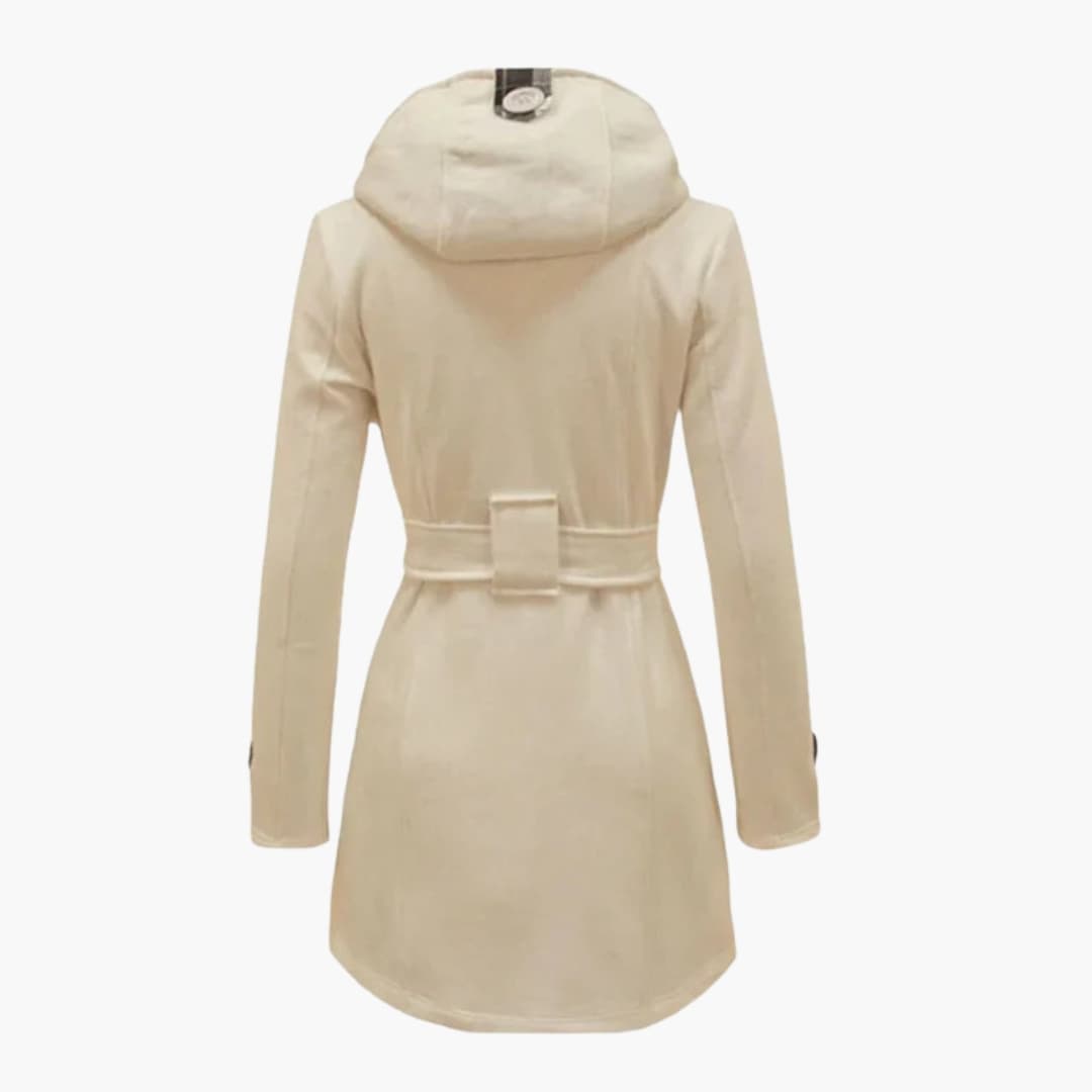 Manteau femme à capuche avec ceinture et fermeture à boutons