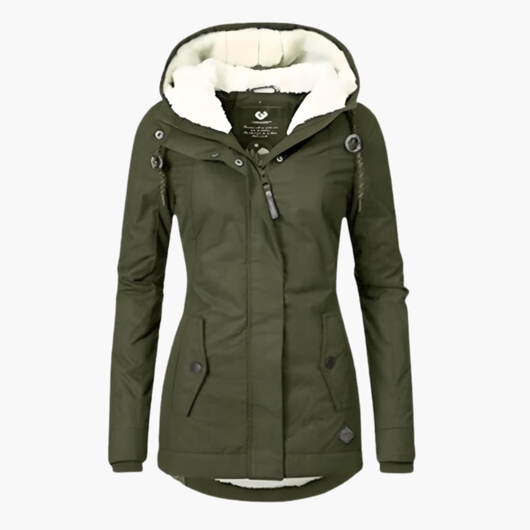 Manteau femme à capuche zippé avec doublure sherpa