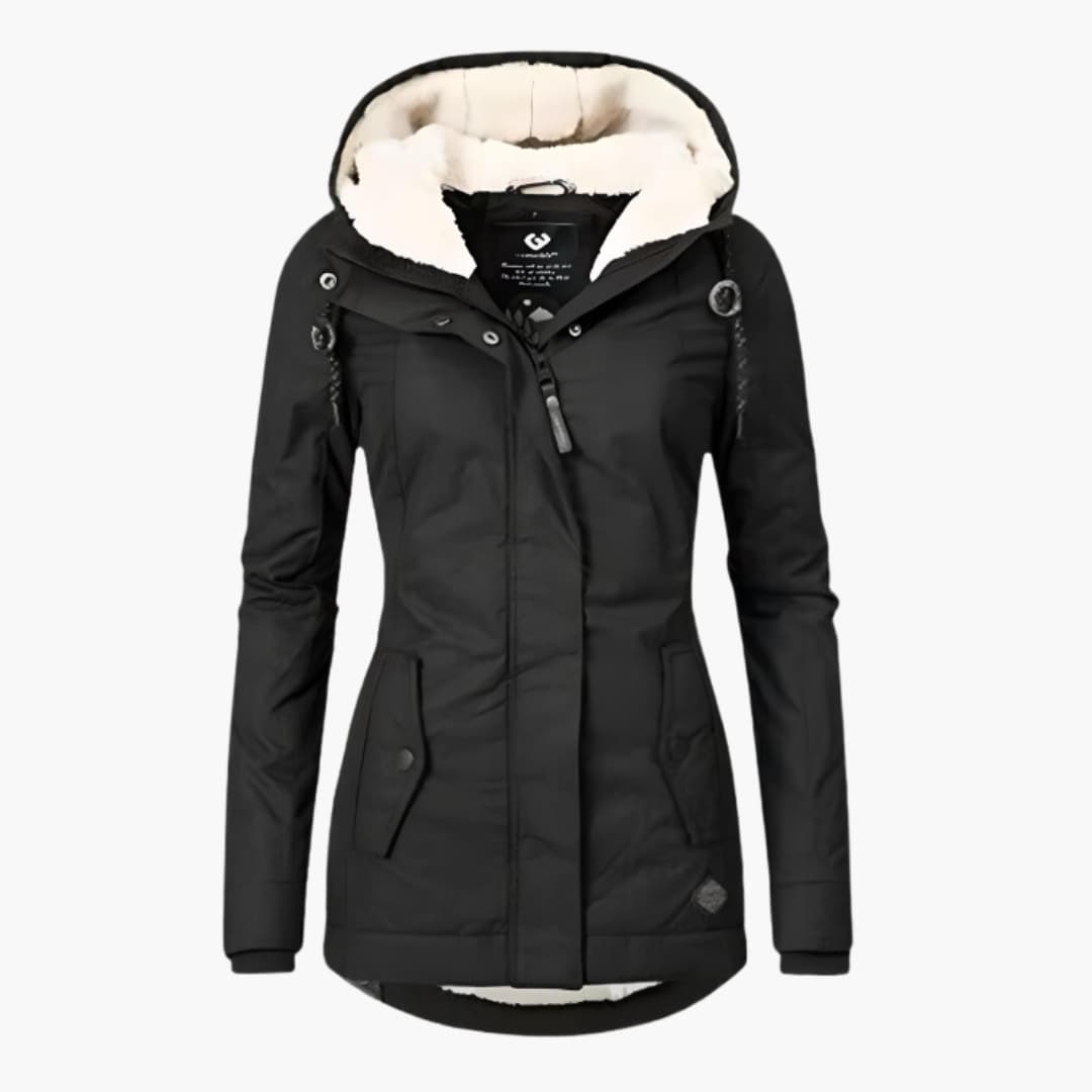 Manteau femme à capuche zippé avec doublure sherpa