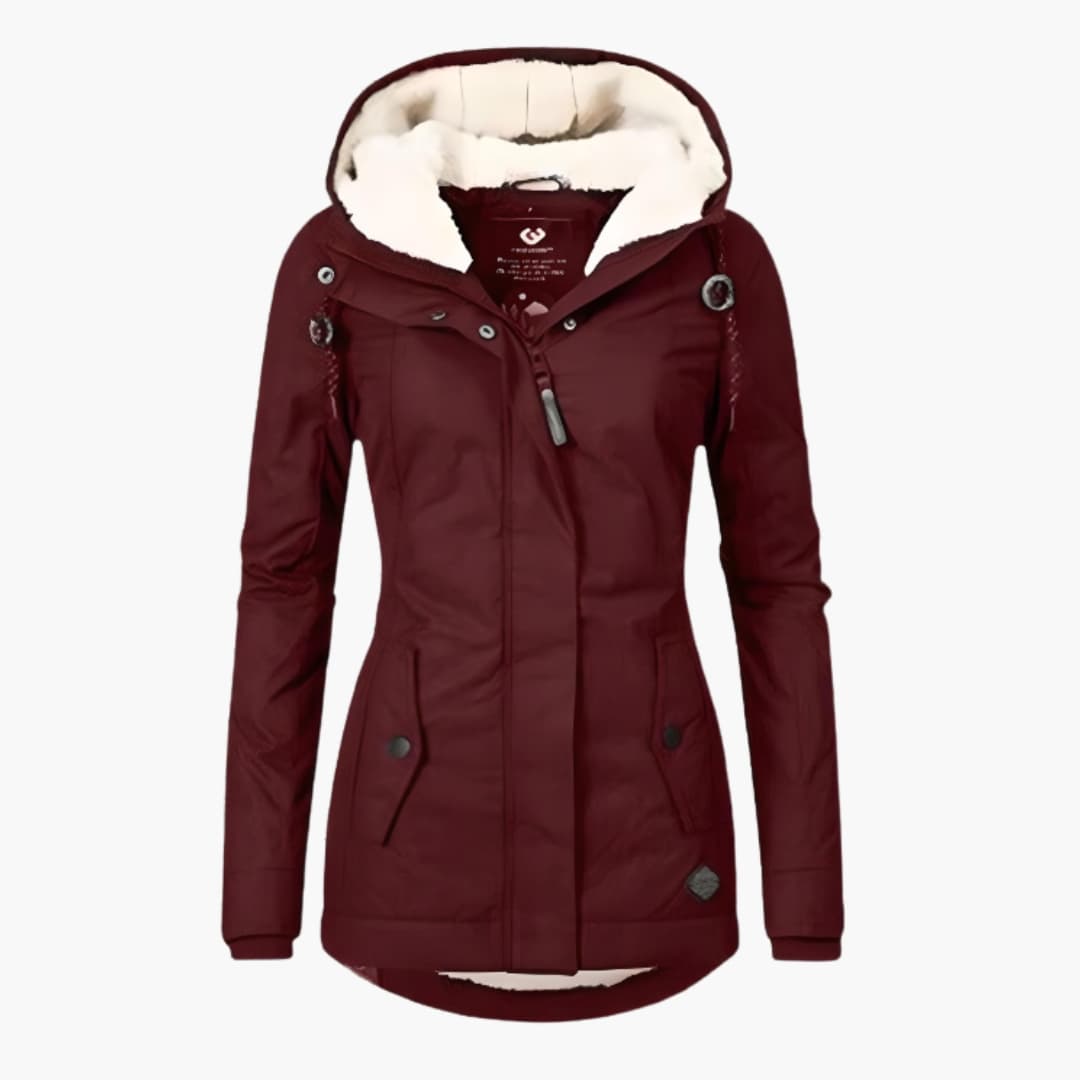 Manteau femme à capuche zippé avec doublure sherpa