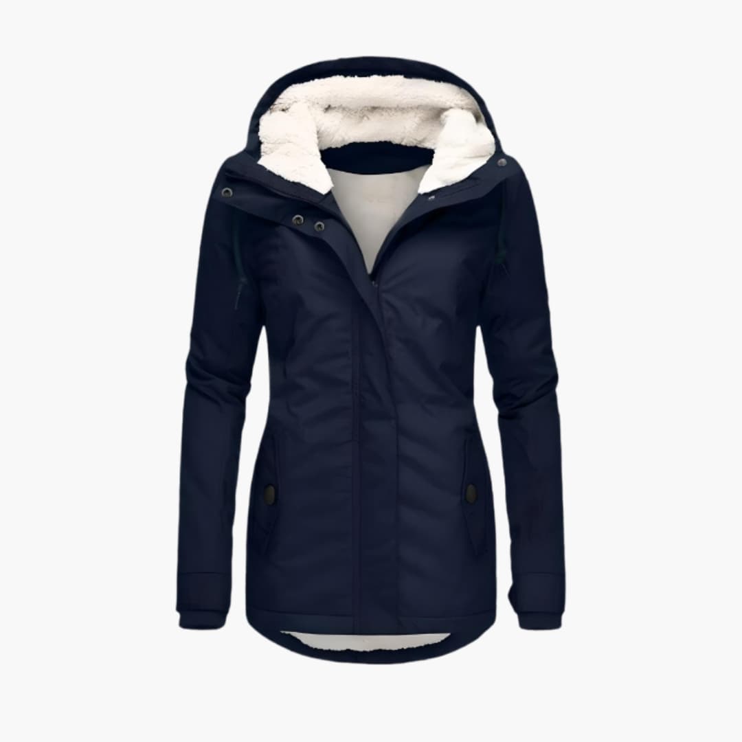 Manteau femme à capuche zippé avec doublure sherpa