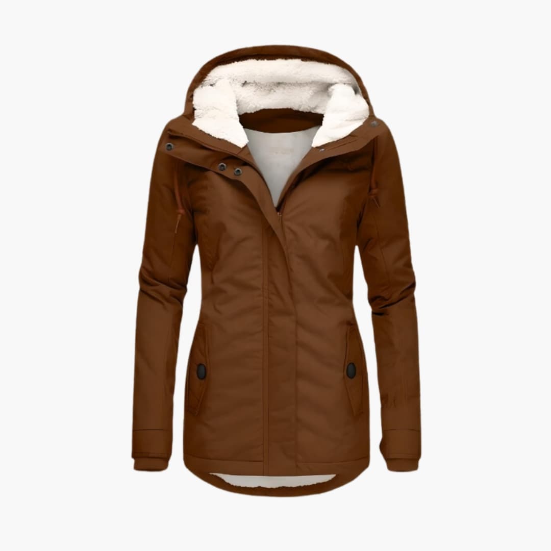 Manteau femme à capuche zippé avec doublure sherpa